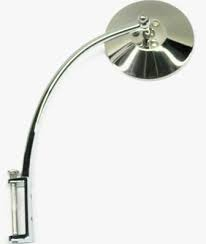 MIRROR OUTSIDE FORD 35-52 HINGE MOUNT, CHROME CURVED ARM, S/S HEAD, inc' H/WARE