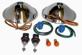HEADLAMP REFLECTOR KIT with turn signal, FORD 37-39, QUARTZ HALOGEN 12Volt, PAIR