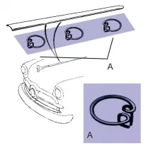CLIP SET FORD 49-50, HOOD STRIP, set of 3
