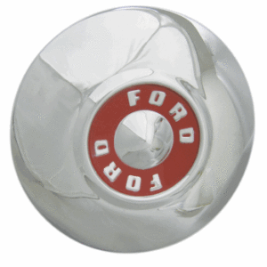 HUBCAP FORD 55, "FORD" chrome letters on red background 10.25"