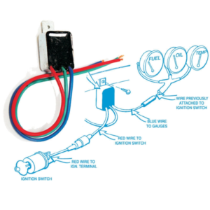 VOLTAGE REDUCER, FROM 12 V TO 6 V, does Fuel, Oil & Temp Gauges