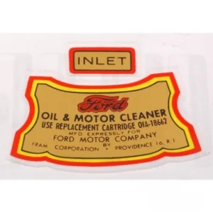 DECAL OIL FILTER SET FORD 39-51, PICKUP 48-53 For cartridge style oil filter.