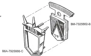 EMBLEM DOOR/REAR SEAT INSERT, 55-58 FAIRLANE. 55-56 CROWN, 57-59 RETRACT