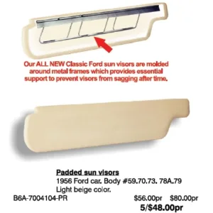 SUNVISORS FORD 56, SEDAN & UTE, LIght beige, padded on metal frame.