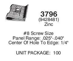 NUT "U" TYPE #8 SCREW, panel .025"-.040", hole centre to edge 1/4", zinc
