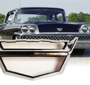EMBLEM BEZEL HOOD FAIRLANE 59, GALAXIE 59, chrome