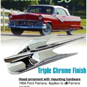 EMBLEM HOOD ORNAMENT FORD 56, chrome "spear" inc' hardware