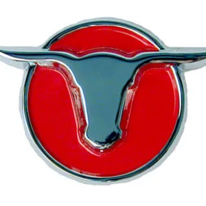 EMBLEM TAILGATE RANCHERO 57-59, Bull in red circle, no hardware