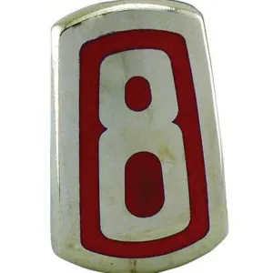 EMBLEM HOOD FORD 48, Chrome '8' with red enamel background